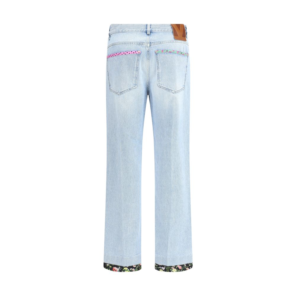Blue Cotton Straight-Leg Jeans