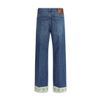 Blue Cotton Straight-Leg Jeans