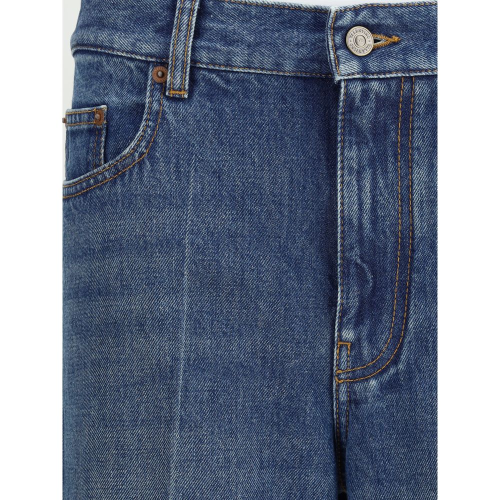 Blue Cotton Straight-Leg Jeans