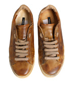 Brown Leather Low Top Men Sneakers Shoes