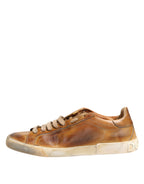 Brown Leather Low Top Men Sneakers Shoes