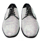 Silver Leather Rhinestones Derby Shoes