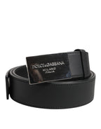 Black Leather Classic Metal Logo Buckle Belt