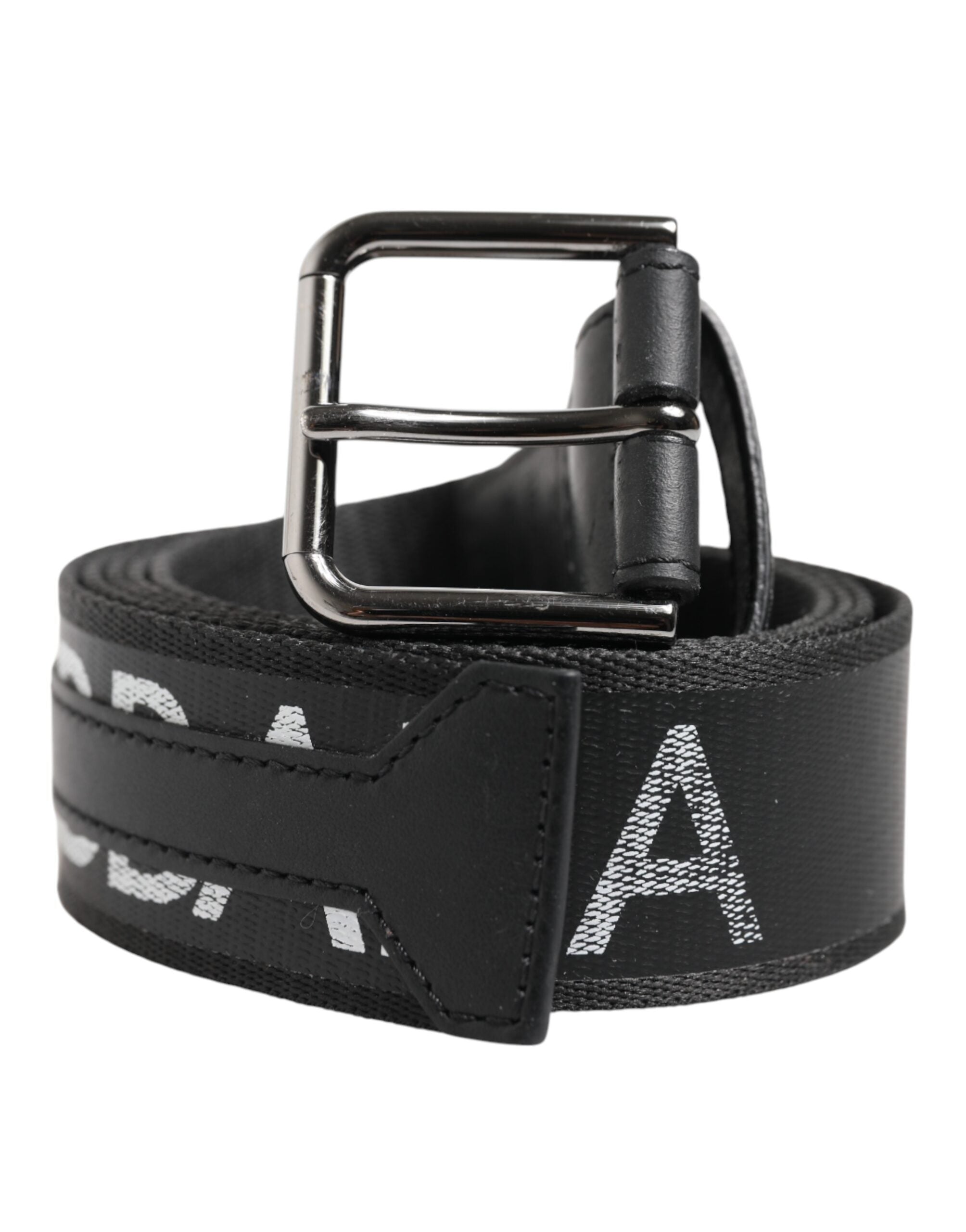 Black Polyester Leather Metal Buckle Belt