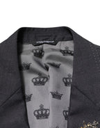 Dark Gray Bee Embroidery Wool Coat Blazer