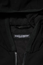 Black Sleeveless Hooded Logo Plaque Jacket