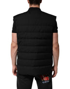 Black Sleeveless Parka Logo Plaque Jacket