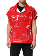 Red Sleeveless Logo Plaque Vest Jacket