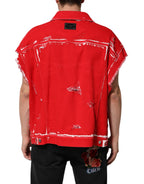 Red Sleeveless Logo Plaque Vest Jacket