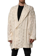 Beige Polyester Logo Monogram Coat Jacket