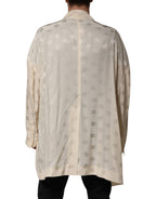 Beige Polyester Logo Monogram Coat Jacket