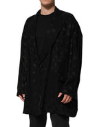 Black Polyester Logo Monogram Coat Jacket