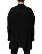 Black Polyester Logo Monogram Coat Jacket