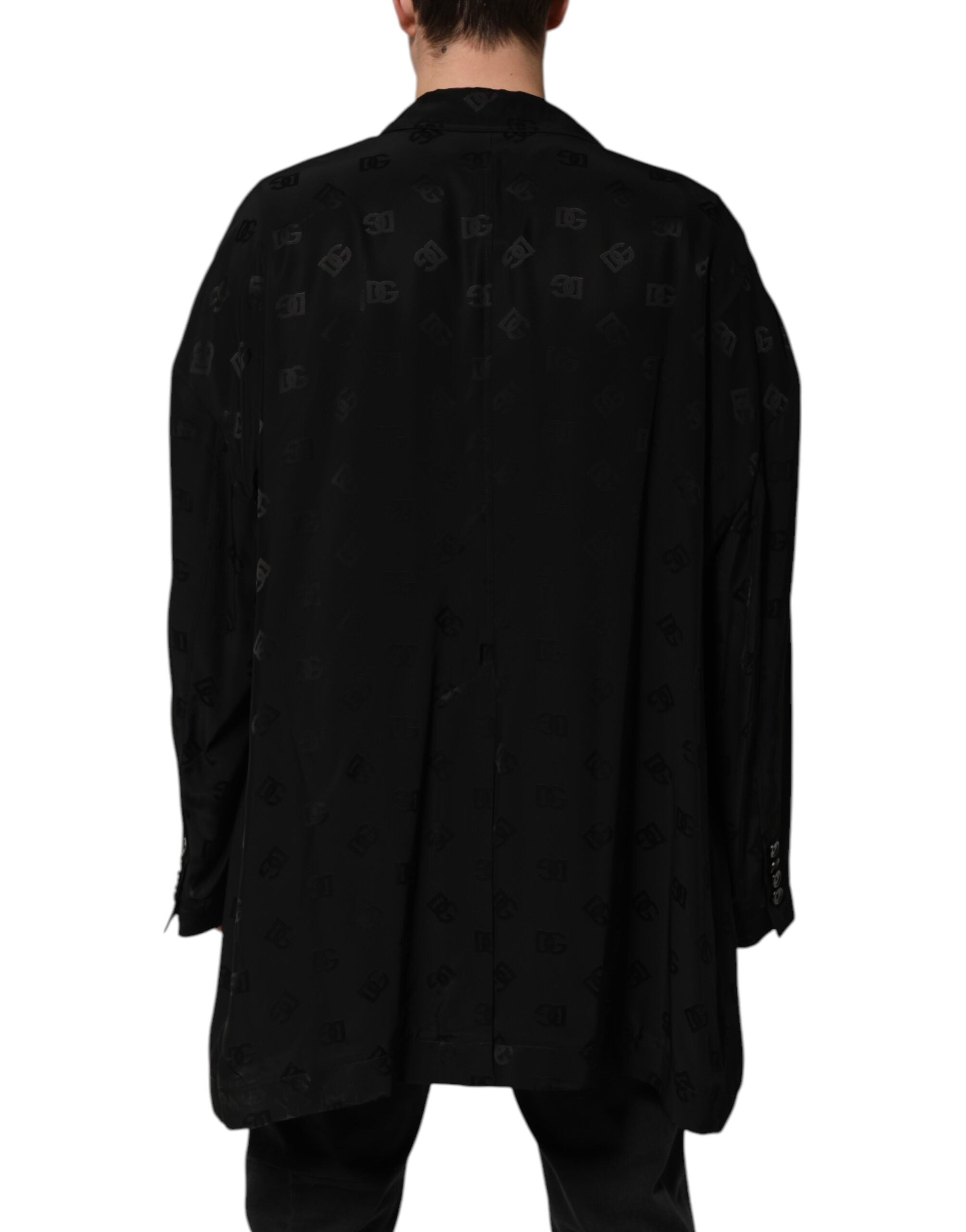 Black Polyester Logo Monogram Coat Jacket