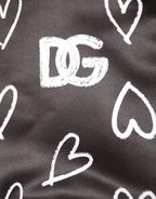 Black Polyester Heart Print Bomber Jacket