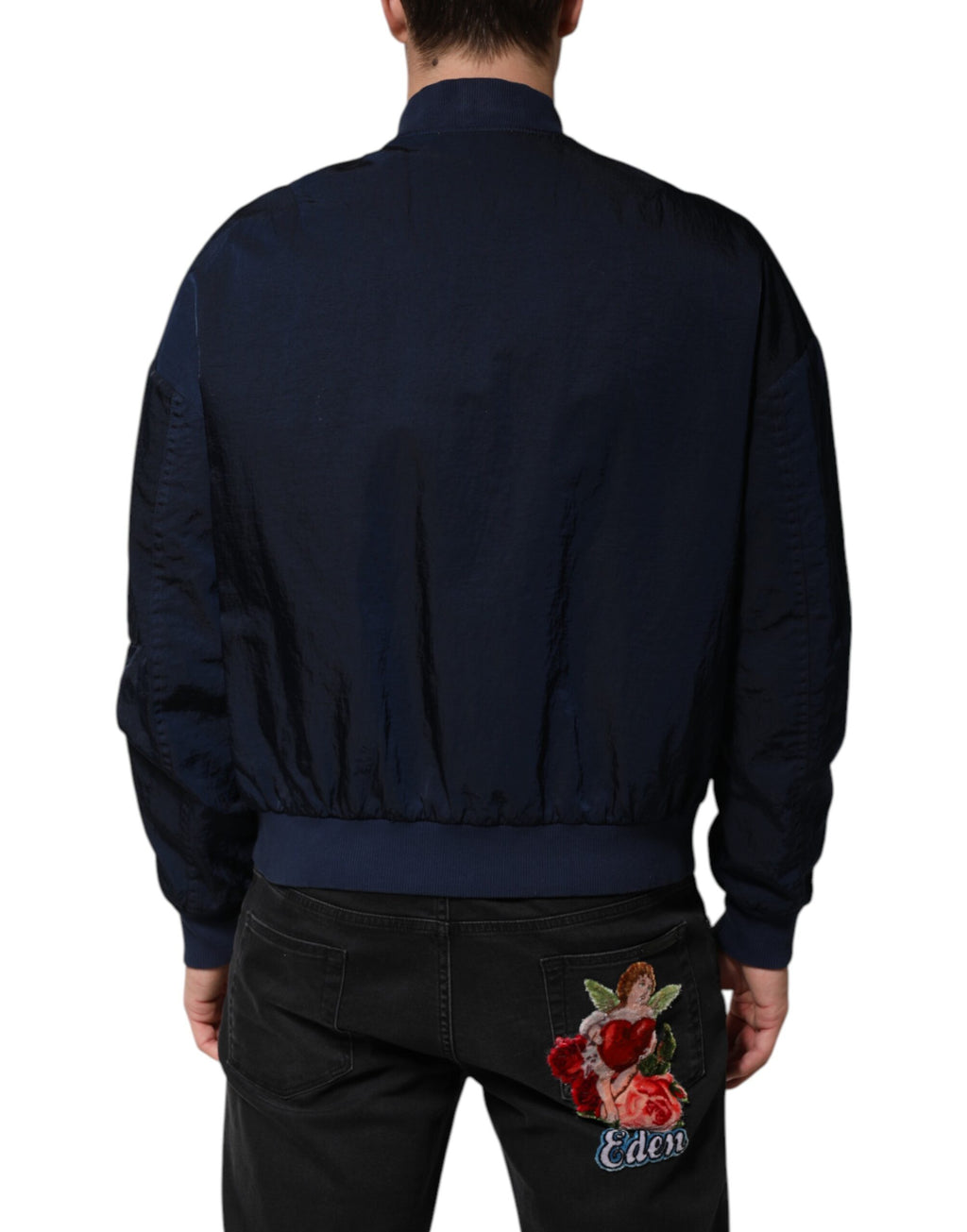 Blue Nylon DG Embroidery Men Bomber Jacket