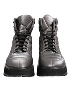 Silver Padded Mid Calf Lace Up Boots Shoes