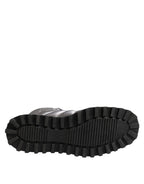 Silver Padded Mid Calf Lace Up Boots Shoes