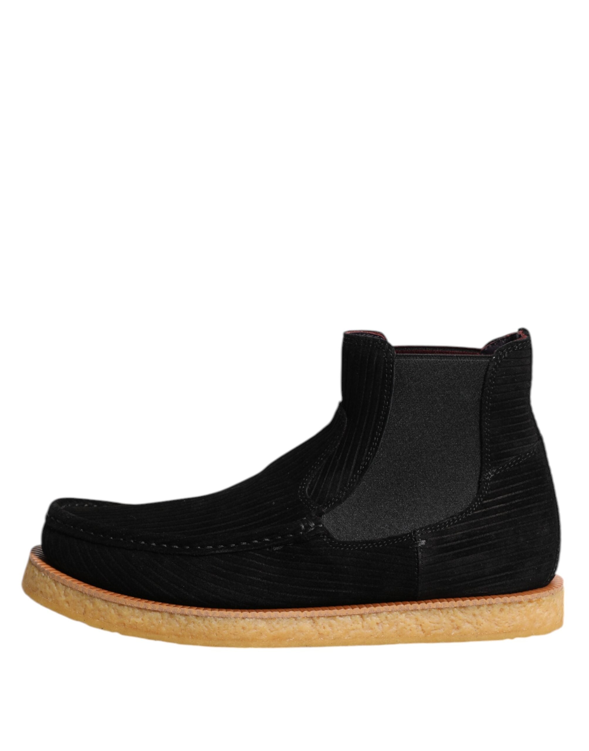 Black Calf Suede Slip On Ankle Boots Shoes