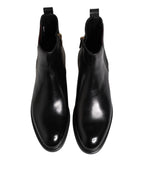 Black Chelsea Leather Mid Calf Boots Shoes