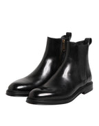 Black Chelsea Leather Mid Calf Boots Shoes