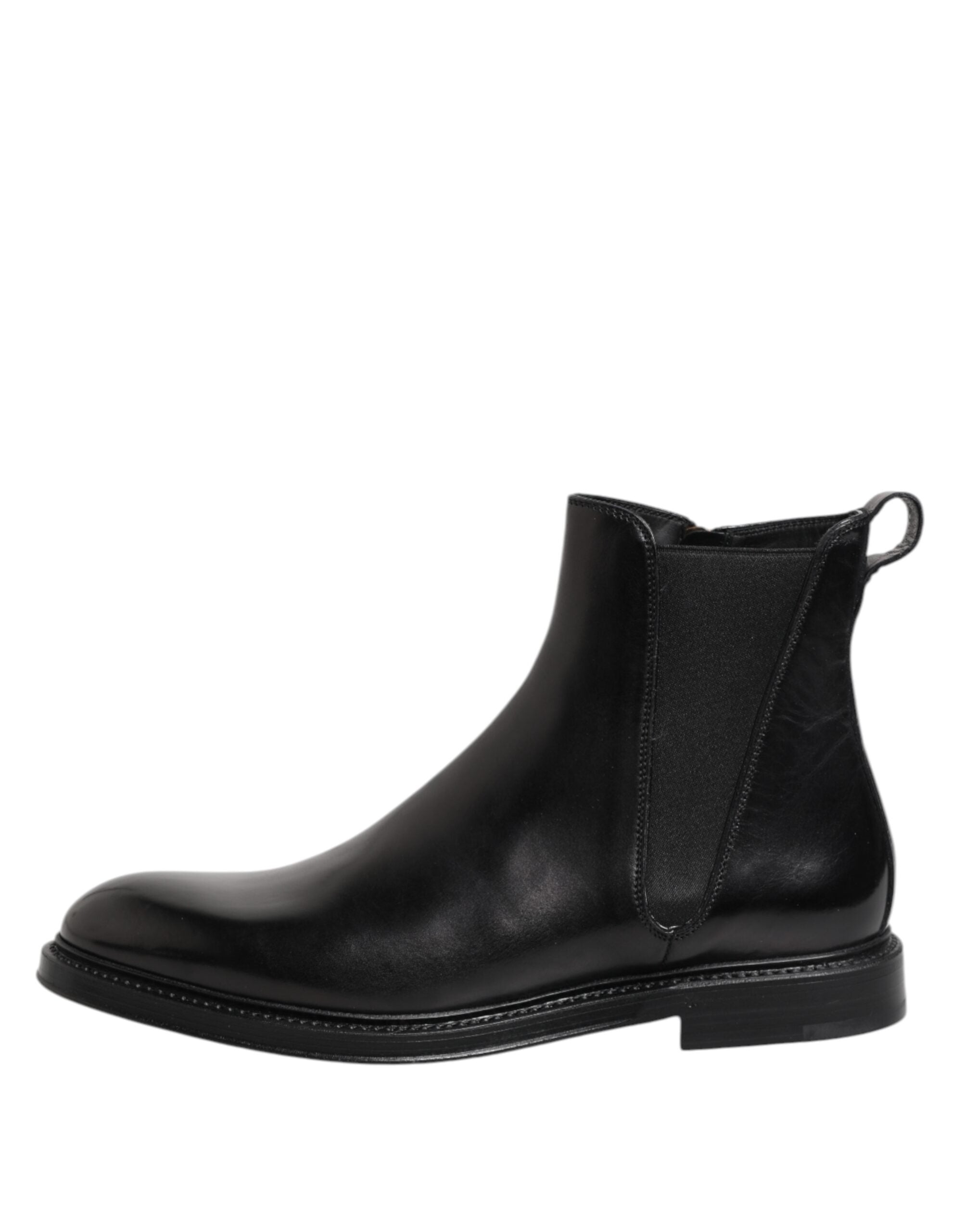 Black Chelsea Leather Mid Calf Boots Shoes