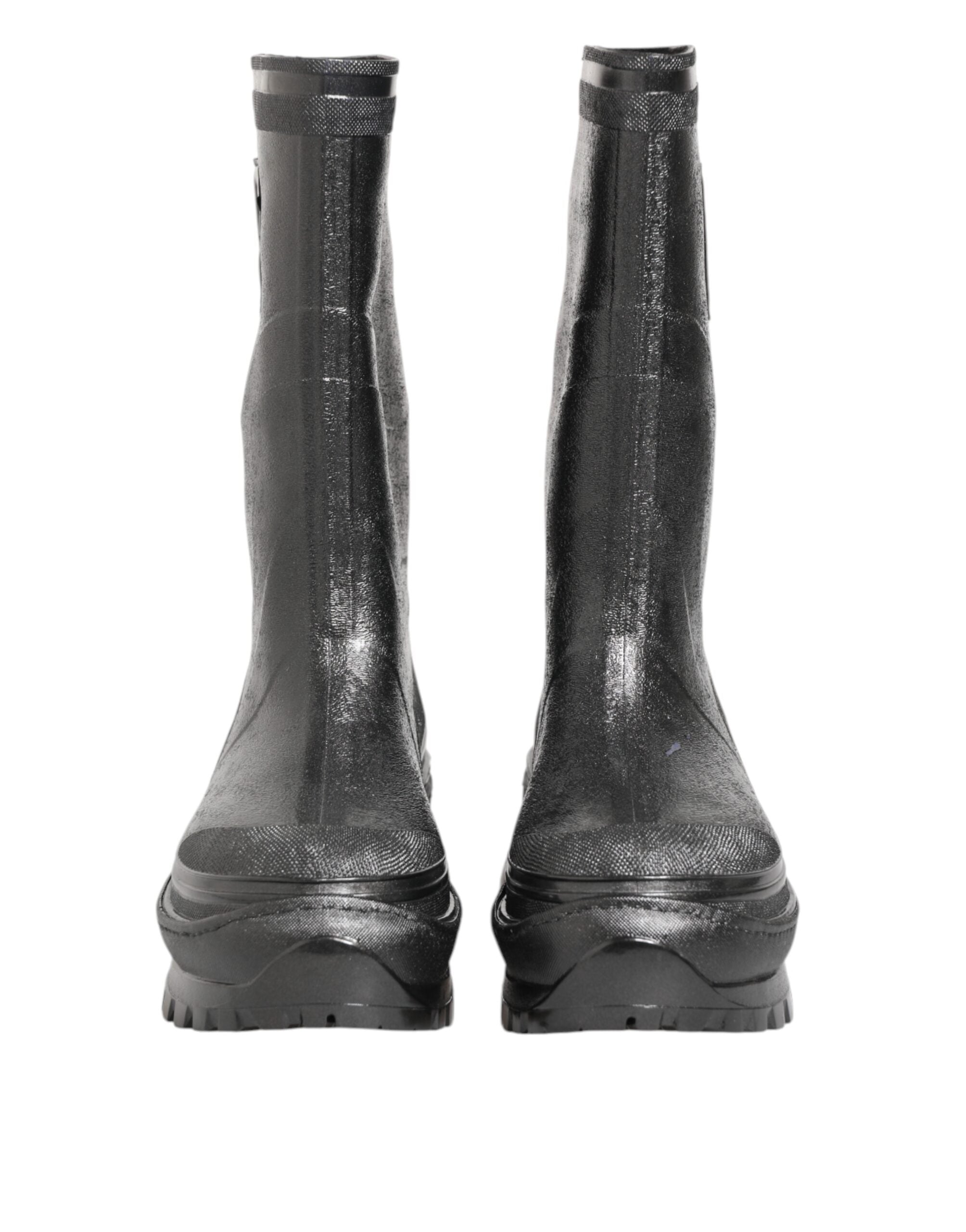 Metallic Black Pull On Rain Boots Shoes