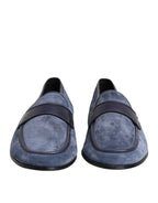 Blue Suede Leather Loafers Moccasin Shoes