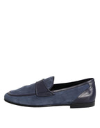 Blue Suede Leather Loafers Moccasin Shoes