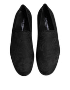 Black Floral Brocade Loafers Men Dress Shoes