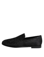 Black Floral Brocade Loafers Men Dress Shoes