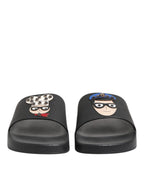 Black Leather Slides Flats Beachwear Shoes
