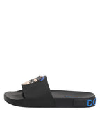 Black Leather Slides Flats Beachwear Shoes