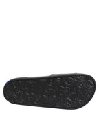 Black Leather Slides Flats Beachwear Shoes