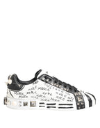 White Studded Printed Low Top Sneakers Shoes