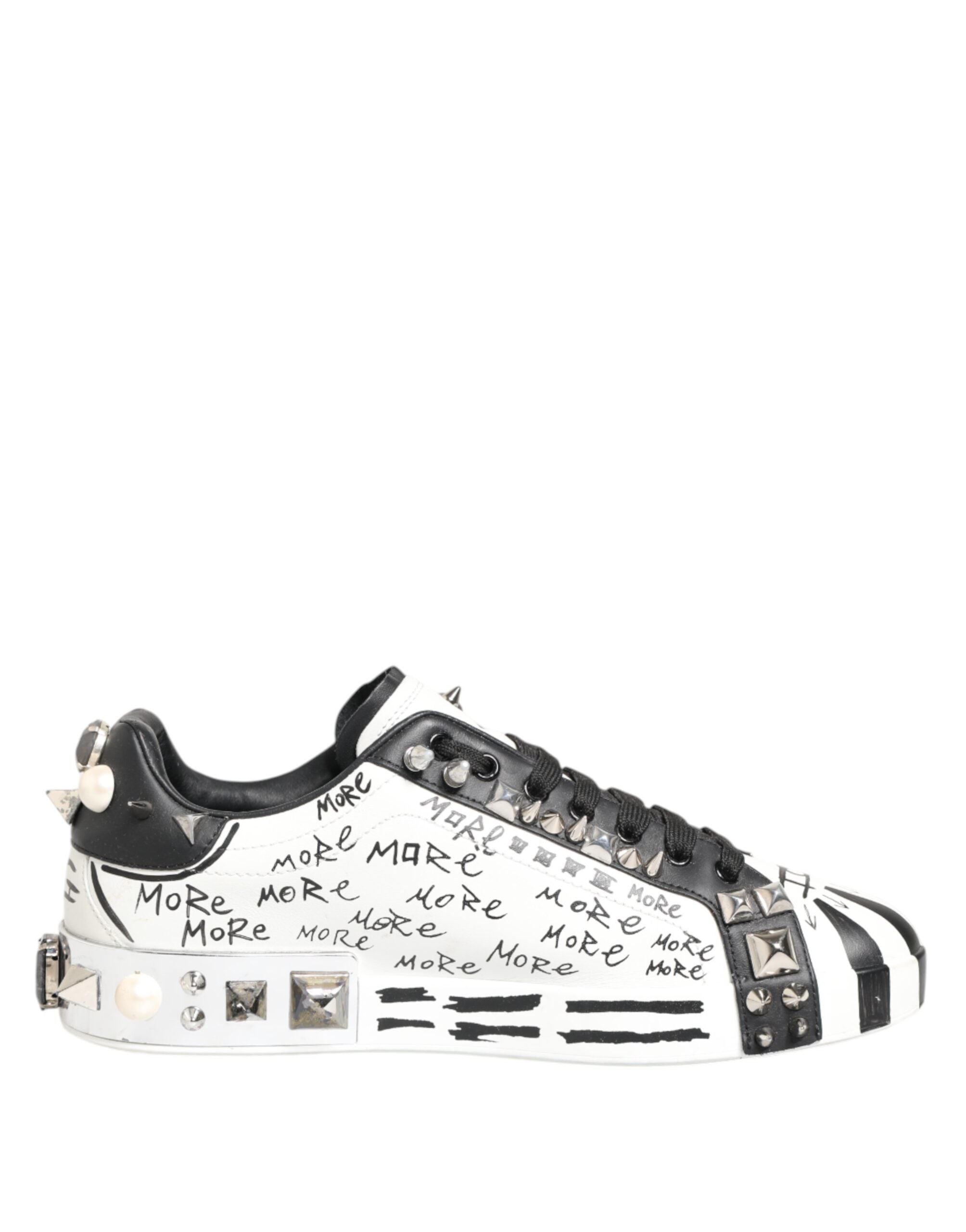 White Studded Printed Low Top Sneakers Shoes