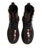 Maroon Leather Mid Calf Biker Boots Shoes