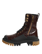 Maroon Leather Mid Calf Biker Boots Shoes