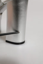 Silver Logo Ankle Strap Heels Sandals Shoes