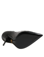 Black Leather Stiletto High Heels Pumps Shoes