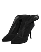 Black Silk Stretch Mesh Sock Boots Shoes