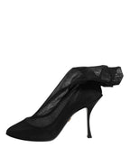 Black Silk Stretch Mesh Sock Boots Shoes