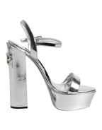 Silver Leather Platform Keira Sandals Shoes