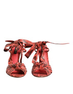 Coral Python Leather Heels Sandals Shoes