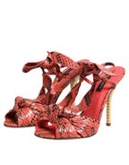 Coral Python Leather Heels Sandals Shoes