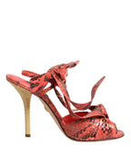 Coral Python Leather Heels Sandals Shoes