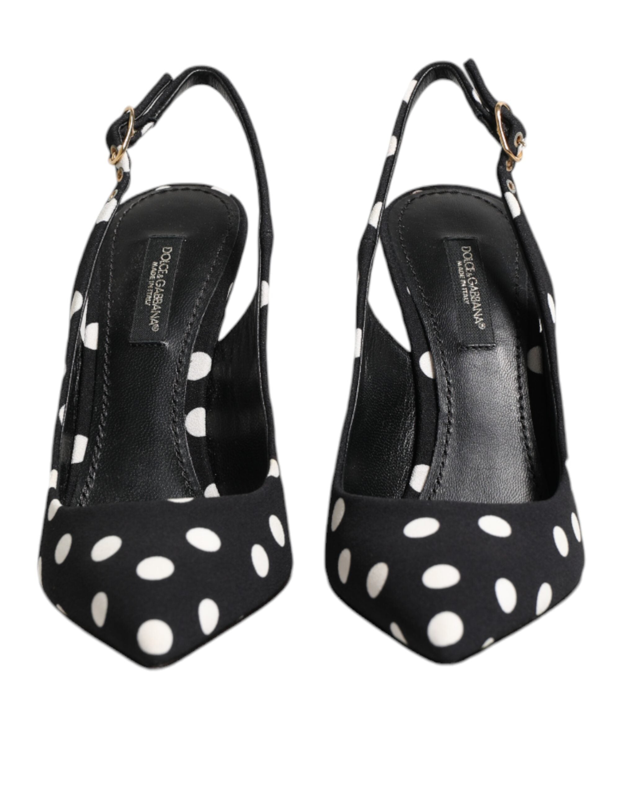 Black White Dotted Stiletto Slingback Shoes