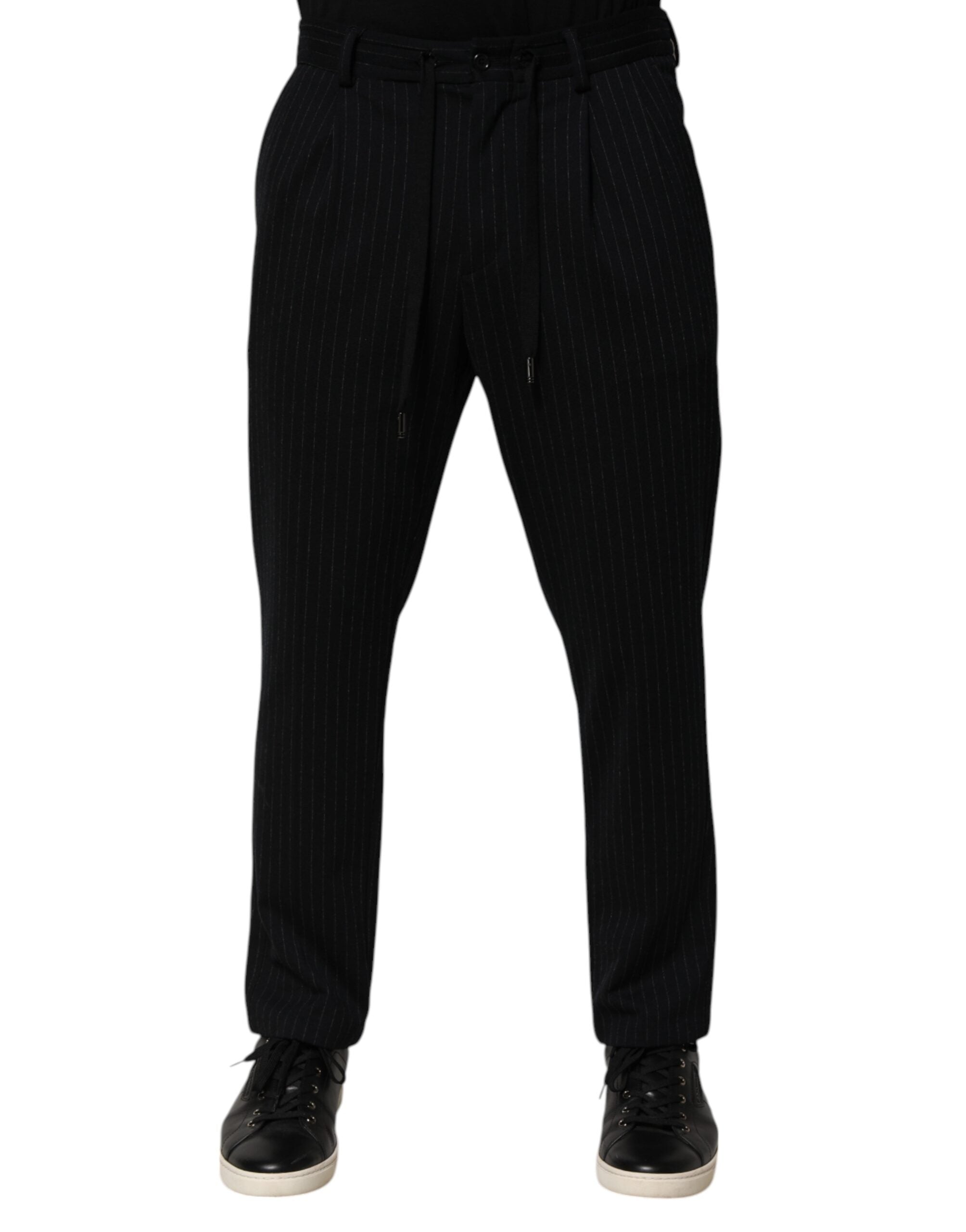 Black Stripes Viscose Skinny Dress Men Pants
