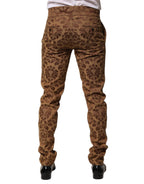 Brown Floral Jacquard Men Skinny Trouser Pants