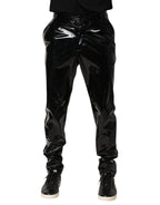 Black Polyester Mid Waist Men Trouser Pants